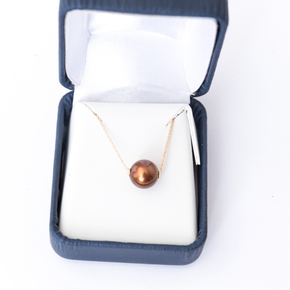 Minimalist floating pearl necklace chocolate pearl 14K choker chain necklace - Picture 16 of 16